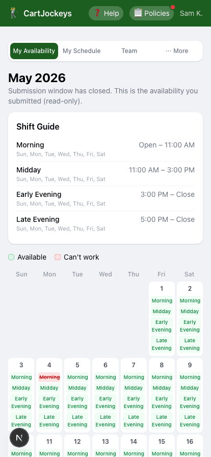 Worker availability submission on a phone